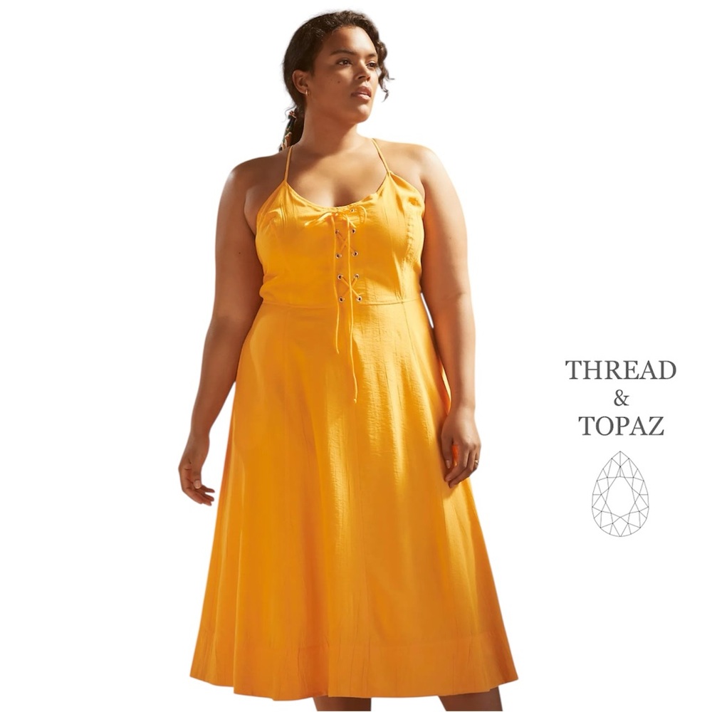 Maeve Anthropologie Orange Lace-up Full Skirt Sundress 1 X